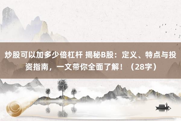 炒股可以加多少倍杠杆 揭秘B股:定义、特点与投资指南,一文带你全面了解!(28字)