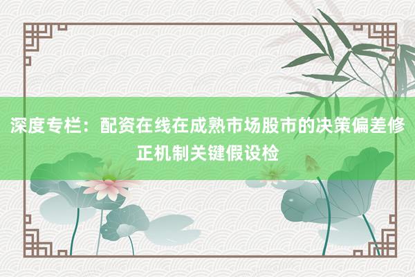 深度专栏：配资在线在成熟市场股市的决策偏差修正机制关键假设检